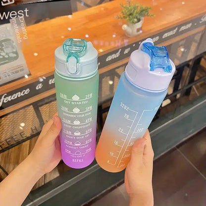 Motivational Water Bottle with Straw & Time Marker