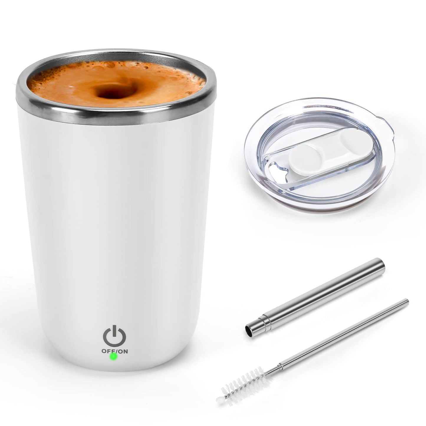 Automatic Stirring Coffee Mug with Lid, Stainless Steel