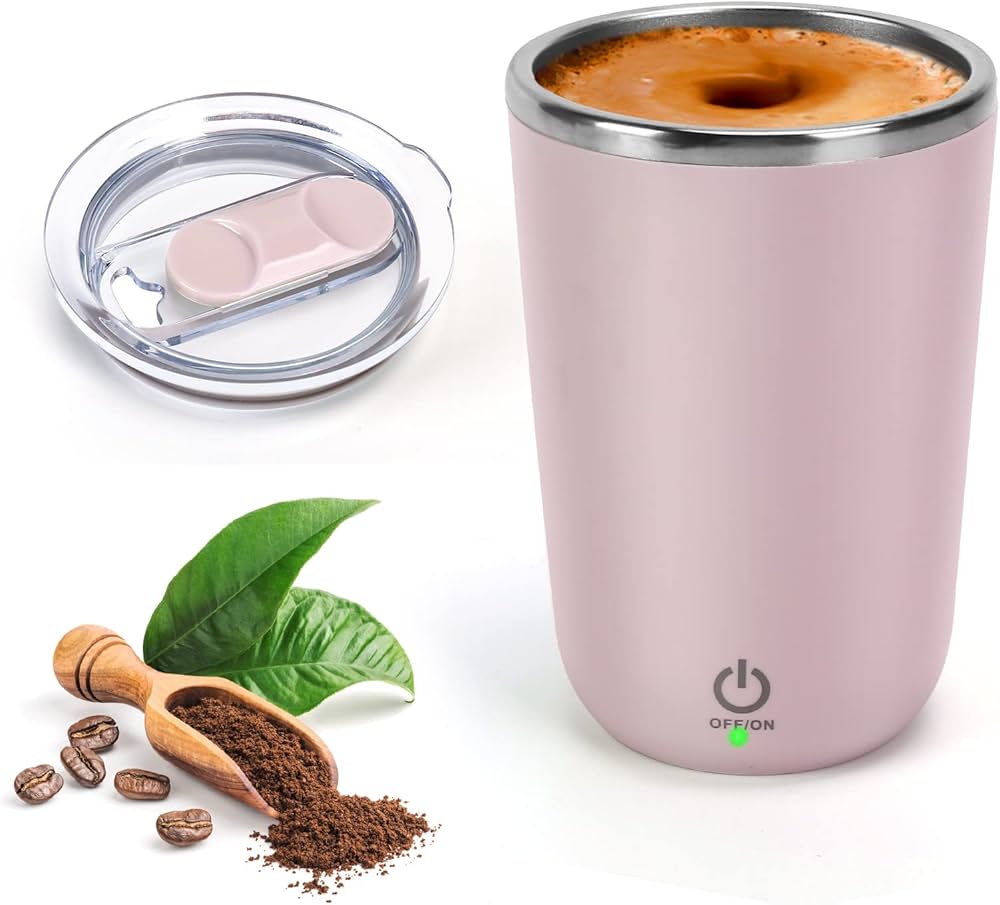 Automatic Stirring Coffee Mug with Lid, Stainless Steel