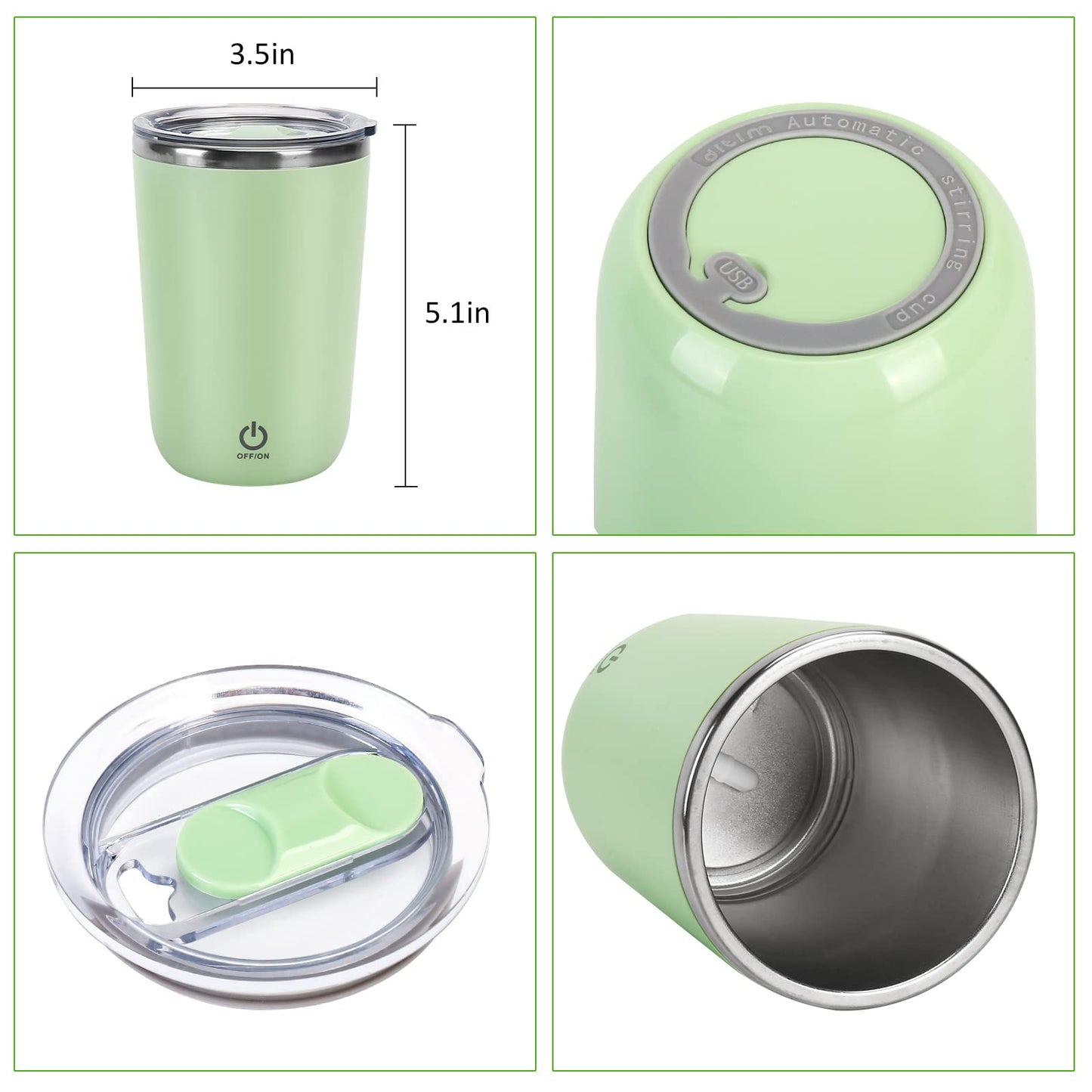 Automatic Stirring Coffee Mug with Lid, Stainless Steel