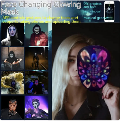LED Face-Changing Halloween Mask – Full-Color Luminous Party Mask for Festivals & Events